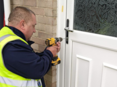 Professional locksmith at work